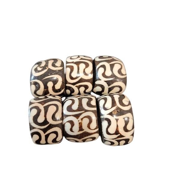 African Bone Napkin Ring Tribal Design Boho Brown Cream Heavy Set of 60 - Picture 1 of 7